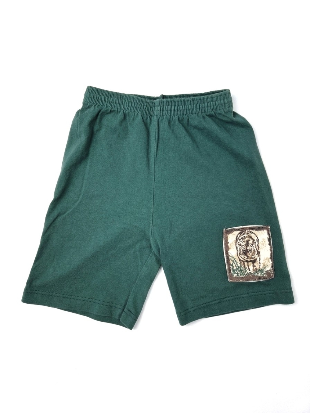 Vintage 90s Kids Tiger Patch Knit Shorts Green Made in USA Size 6